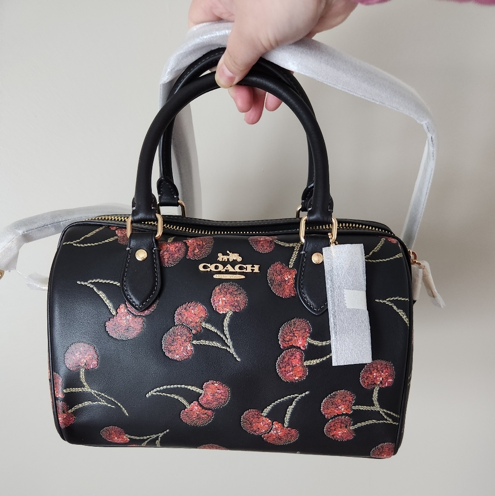 Coach Rowan Satchel Bag With Cherry Print